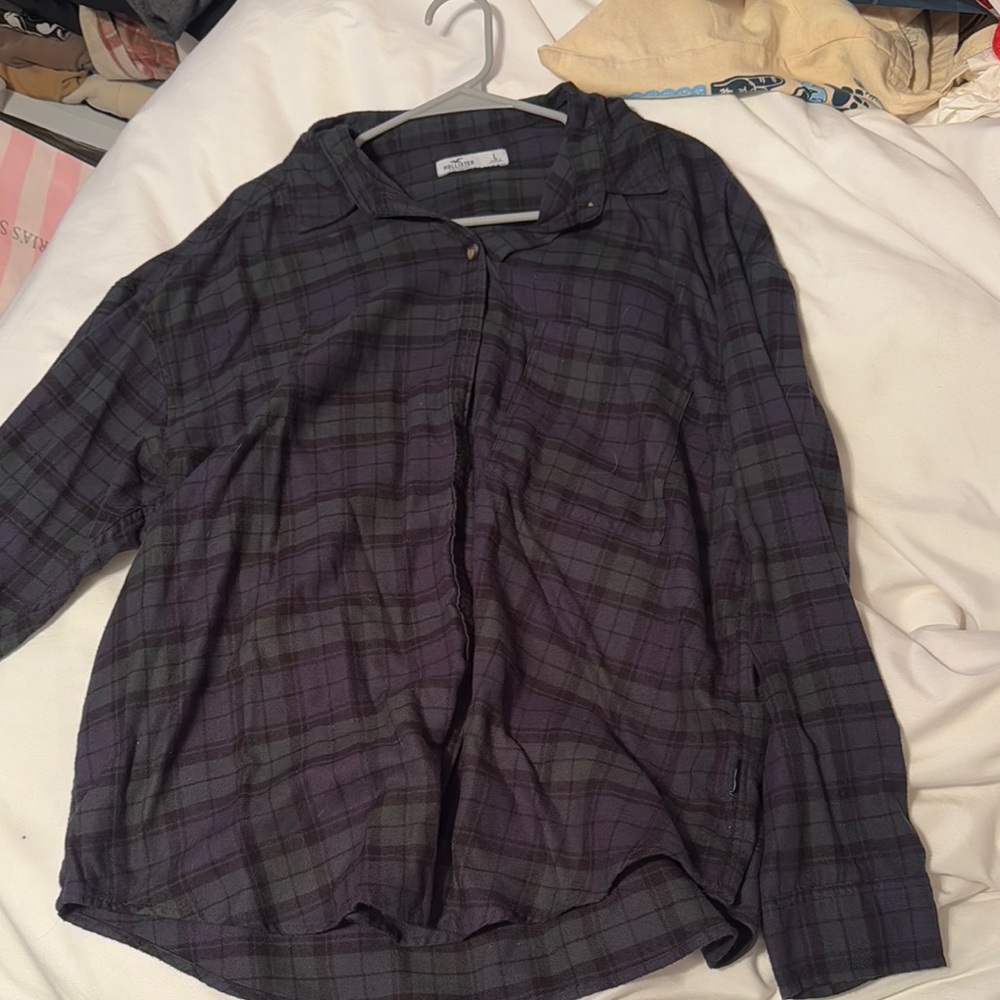 Hollister Plaid Button-Up Shirt - Purple and Black